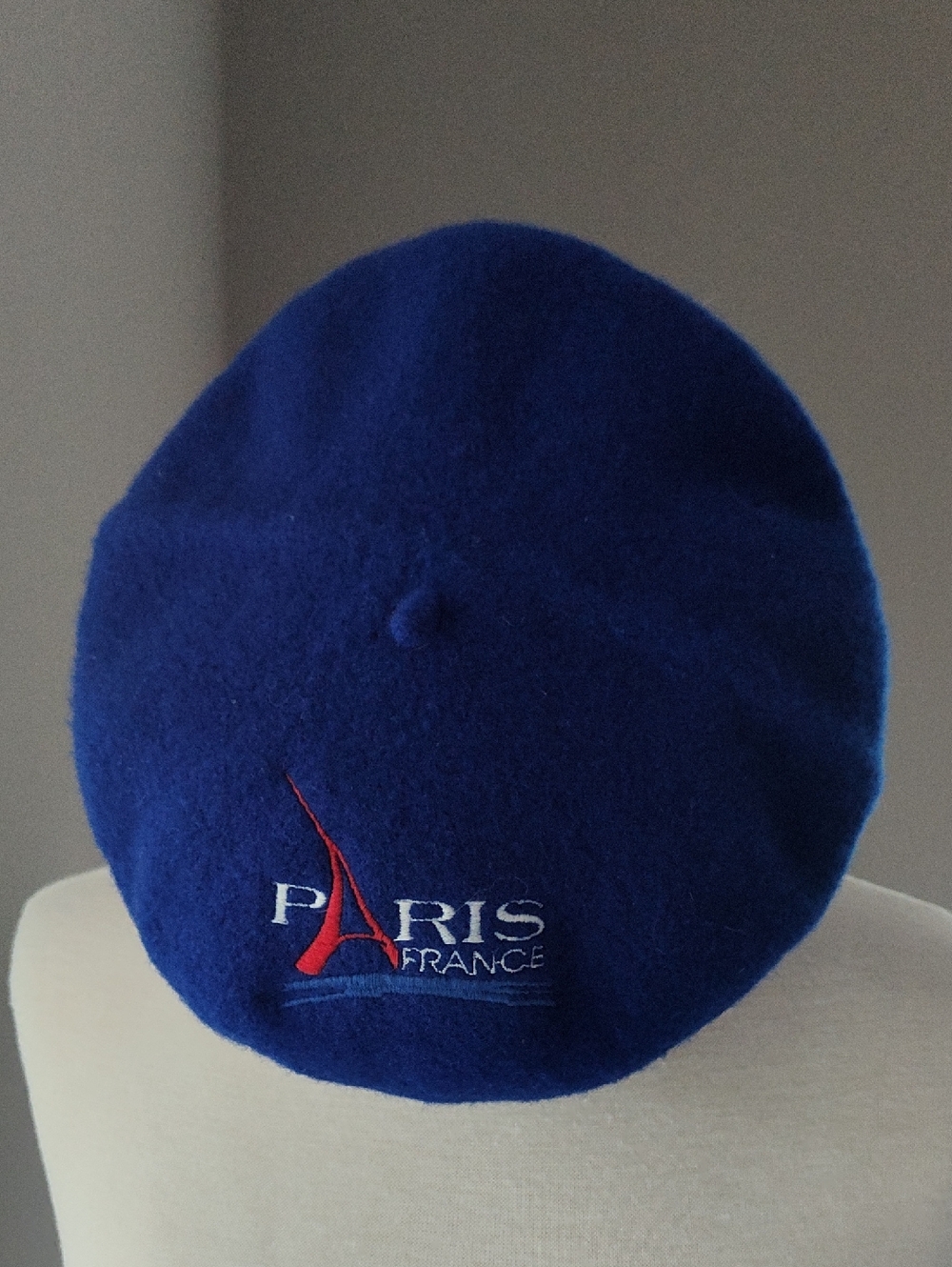 Authentic Blue Embroidered 'PARIS FRANCE' Wool Beret
